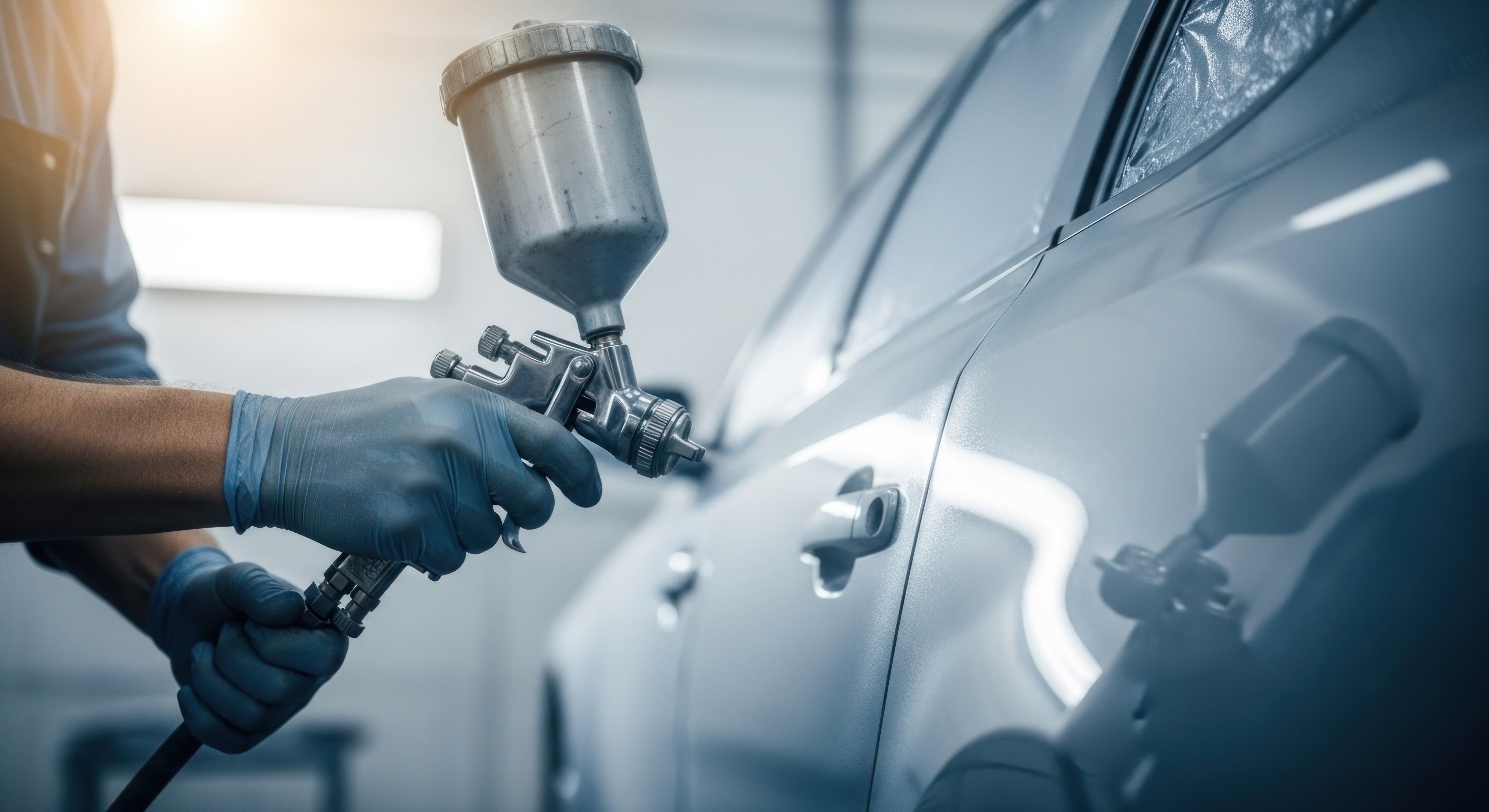 Aplicación de pintura automotriz con pistola profesional